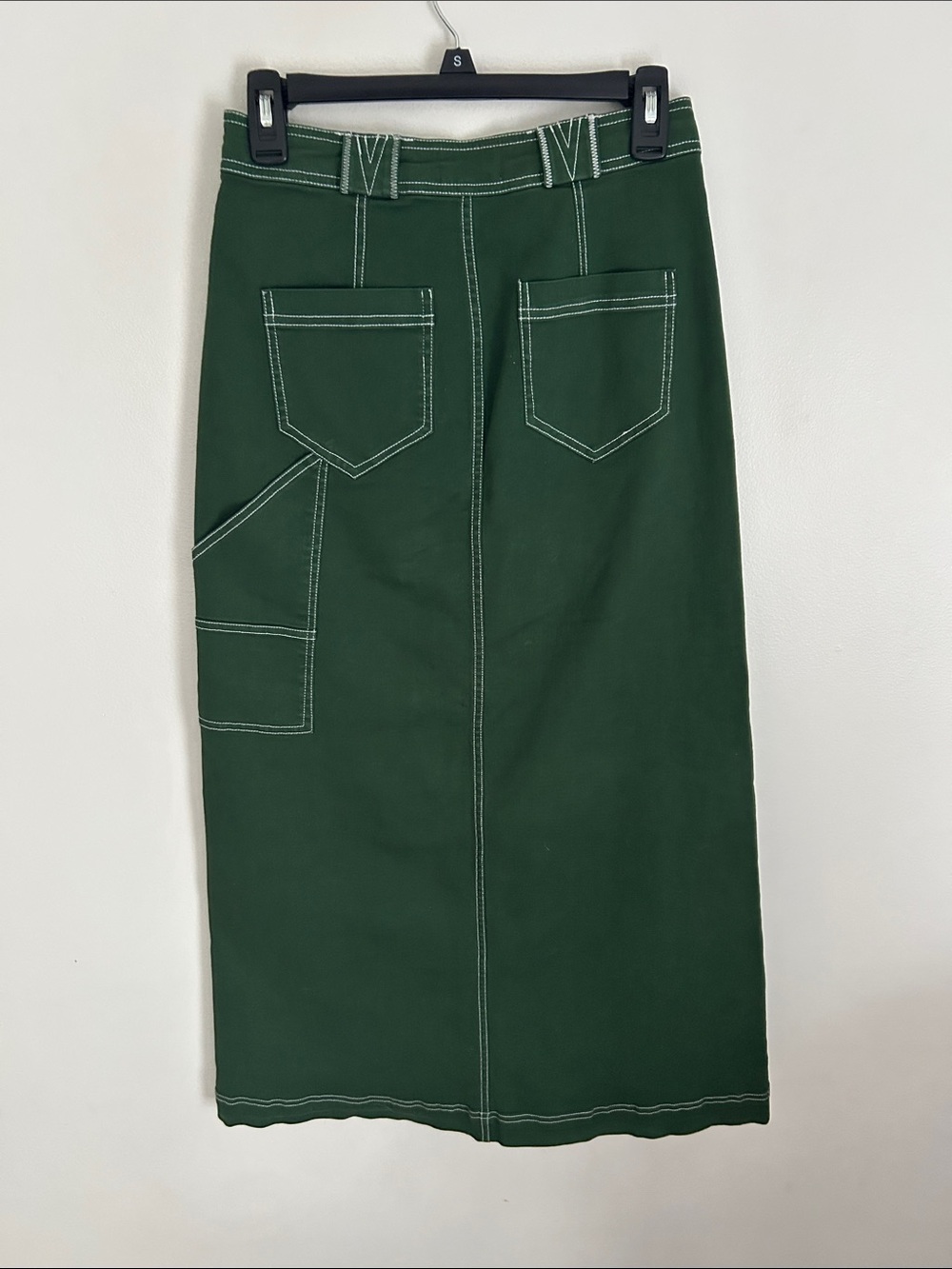 Anthr Pilcro Forest Green Carpenter Skirt Front Slit and Contrast Stitching - Picture 11 of 15